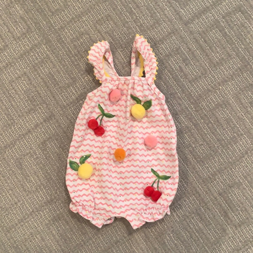 Mud pie. Pink and white striped romper.